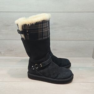 UGG Australia Kids 3286 Tall Black Winter Boots with Sherpa Lining Shoes Sz 2